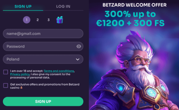 BetZard casino login form